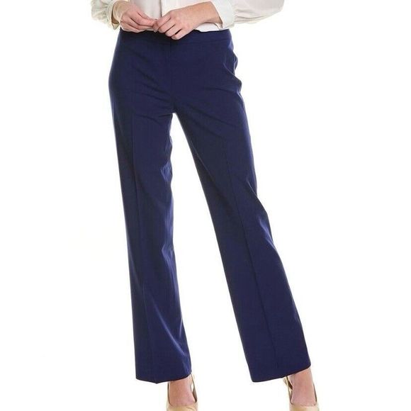 Lafayette 148 Straight Leg Dress Pants Trousers Size 14 Stretch Virgin Wool Blue - Picture 1 of 8